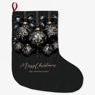 Calcetín Navideño Grande Elegantes Navidades de oro negro en baubles de luj