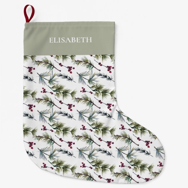 Calcetín Navideño Grande Elegantes Navidades de Poinsettia Botánica (Anverso)