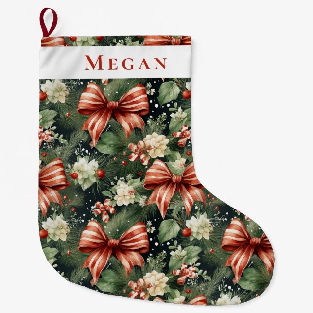 Calcetín Navideño Grande Elegantes Navidades vitorean canes y arcos de cara (Anverso)