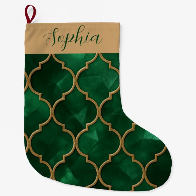 Calcetín Navideño Grande Emerald Moroccan Pattern – Luxury Style (Anverso)
