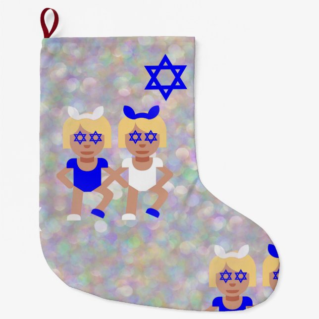 Calcetín Navideño Grande emoji hanukkah de los oídos del conejito (Anverso)