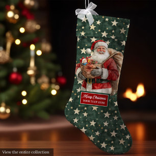 Calcetín Navideño Grande Encantador Santa Vieja Personalizada