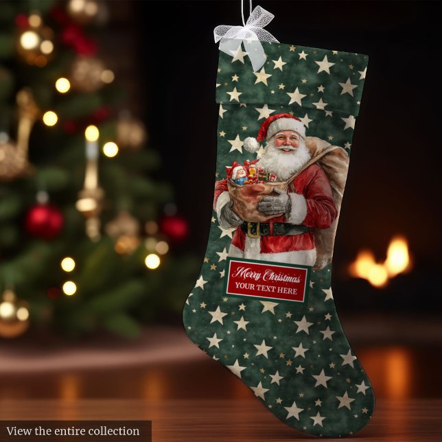 Calcetín Navideño Grande Encantador Santa Vieja Personalizada (Charming Vintage Santa Stocking Personalized Holiday Decor)