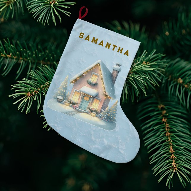 Calcetín Navideño Grande Enchanted Pink Winter Village Stocking  (Subido por el creador)