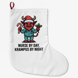 Calcetín Navideño Grande Enfermera de día, Krampus de noche, Enfermera 