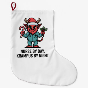 Calcetín Navideño Grande Enfermera de día, Krampus de noche, Enfermera