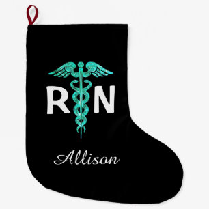 Calcetín Navideño Grande Enfermera inscrita RN Caduceus Personal médico