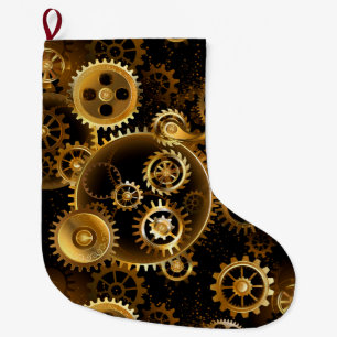 Calcetín Navideño Grande Engranajes de latón Steampunk sin costuras