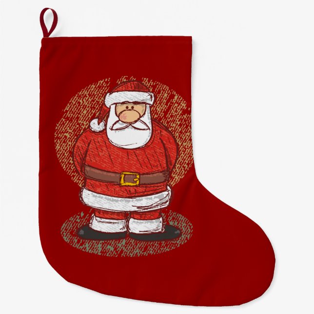 Calcetín Navideño Grande Esbozo de Santa (Anverso)