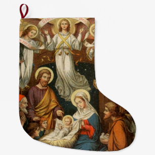 Calcetín Navideño Grande Escena de la natividad con el almacenamiento del