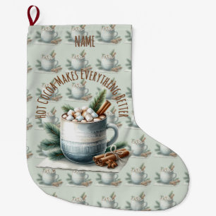 Calcetín Navideño Grande Escena de malvavisco de cacao invernal acogedor