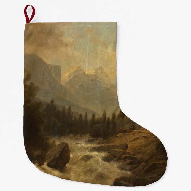 Calcetín Navideño Grande Escena del paisaje forestal (por Josef Kriehuber) (Anverso)