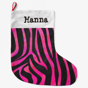 Calcetín Navideño Grande Estampado cebra negro y rosa intenso