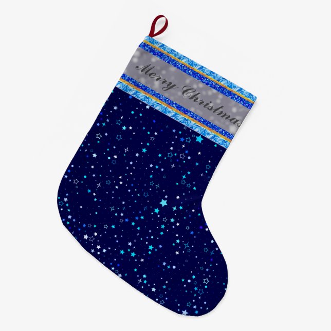 Calcetín Navideño Grande Estrellas azules 2 (Frente (Colgado))