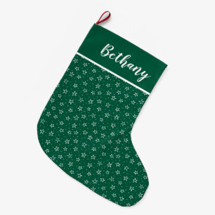 Calcetín Navideño Grande Estrellas blancas y verdes lindas con nombre perso