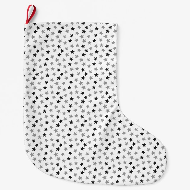 Calcetín Navideño Grande Estrellas en blanco y negro (Anverso)