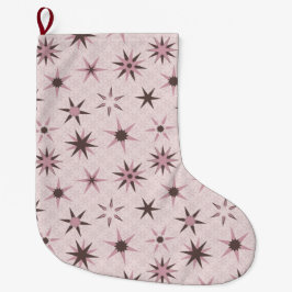 Calcetín Navideño Grande Estrellas Geo Rosadas Bonitas - patrón.