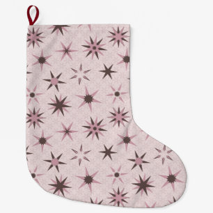 Calcetín Navideño Grande Estrellas Geo Rosadas Bonitas - patrón.