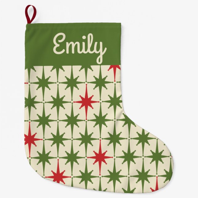 Calcetín Navideño Grande Estrellas navideñas antiguas a mediados de siglo P (Anverso)