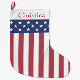 Calcetín Navideño Grande Estrellas patrióticas y Navidades a rayas levantán