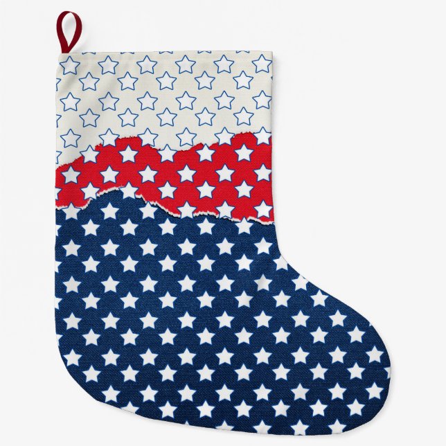 Calcetín Navideño Grande Estrellas rojas, blancas y azules (Estados Unidos) (Anverso)