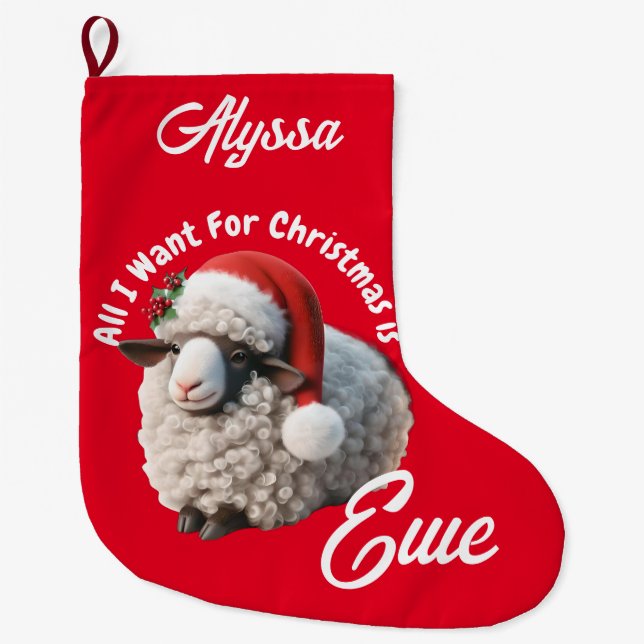 Calcetín Navideño Grande Ewe Usa Navidades Rojos De Santa Hat (Anverso)