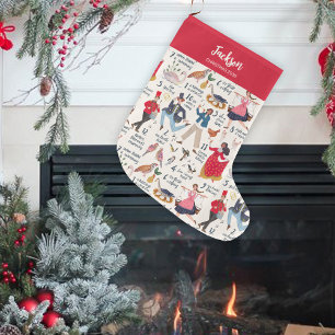 Calcetín Navideño Grande Fa La La 12 días de Navidad Ecru