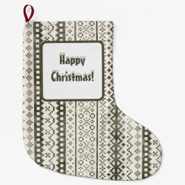 Calcetín Navideño Grande Faded Fair Isle Knit Watercolor Cabincore negro