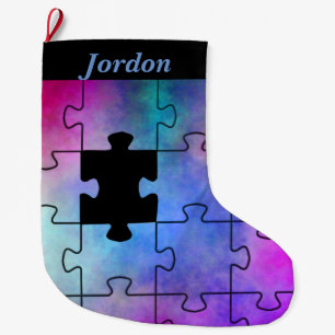 Calcetín Navideño Grande Faltan pedazos de autismo florillas