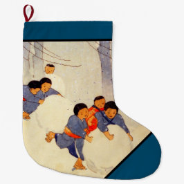 Calcetín Navideño Grande FAMILIA JAPONESA QUE JUEGA EN el almacenamiento
