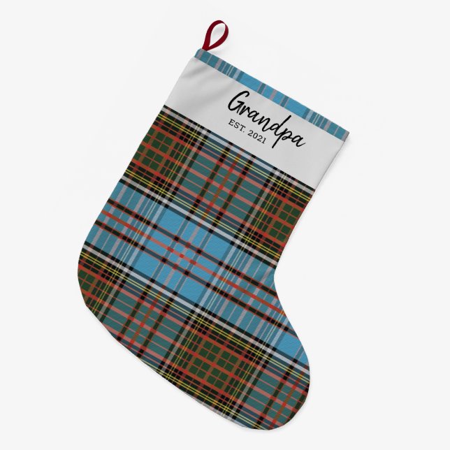 Calcetín Navideño Grande Familia personalizado Clan Anderson Plaid Tartan N (Frente (Colgado))