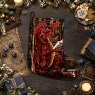 Calcetín Navideño Grande Fantasia de Podcast del Dragón Rojo