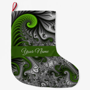 Calcetín Navideño Grande Fantasía World Green Grey Abstract Fractal Art Nam