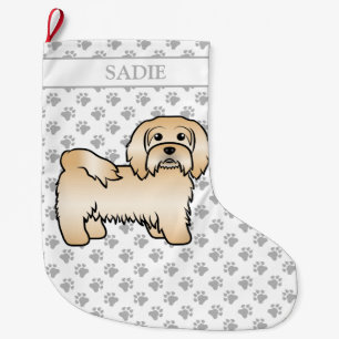 Calcetín Navideño Grande Fawn Havanese adoró caricatura Ilustracion y nombr