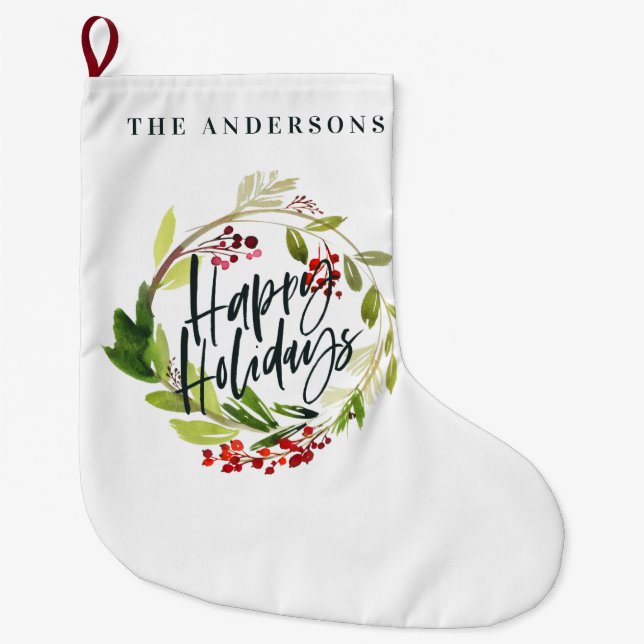 Calcetín Navideño Grande Felices fiestas acuáticas florales (Anverso)
