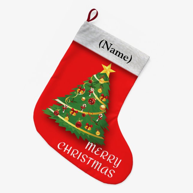 Calcetín Navideño Grande Felices Navidad: Árbol de navidad con las (Frente (Colgado))