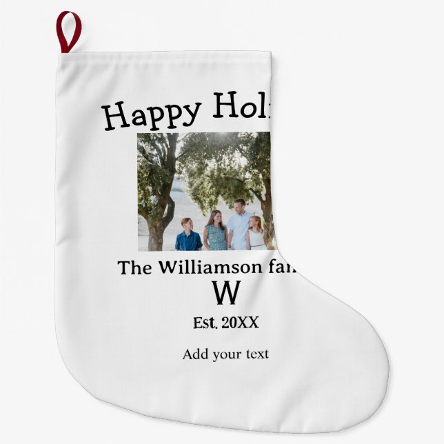 Calcetín Navideño Grande Felices vacaciones familia foto renuencia letra de (Anverso)