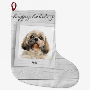 Calcetín Navideño Grande Felices vacaciones Mascota fotograma personalizado