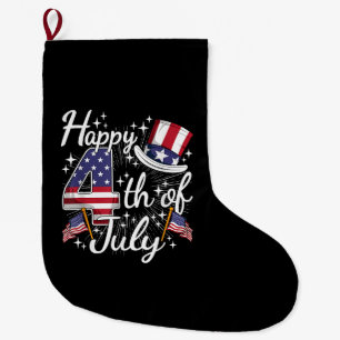 Calcetín Navideño Grande Feliz 4 de julio Patriótico Bandera Americana USA