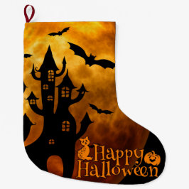 Calcetín Navideño Grande Feliz Halloween (luna llena)