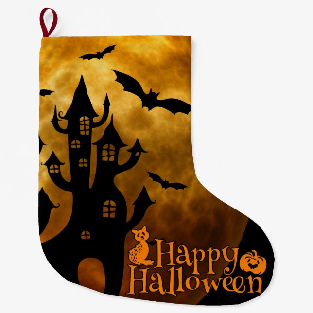 Calcetín Navideño Grande Feliz Halloween (luna llena) (Anverso)