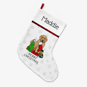 Calcetín Navideño Grande Feliz Navidad 2 Goldendoodle (rojo dorado) Cute