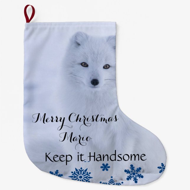 Calcetín Navideño Grande Feliz Navidad Agitación Oso Polar Mantenerse Guapo (Anverso)