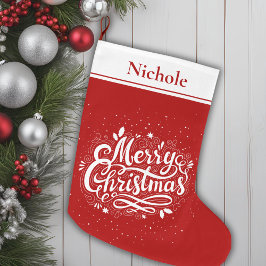 Calcetín Navideño Grande Feliz Navidad Clásico Rojo y Blanco Personalizado