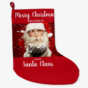 Calcetín Navideño Grande Feliz Navidad desde Santa Claus AÑADIR NOMBRE