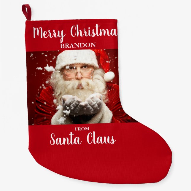 Calcetín Navideño Grande Feliz Navidad desde Santa Claus AÑADIR NOMBRE (Anverso)