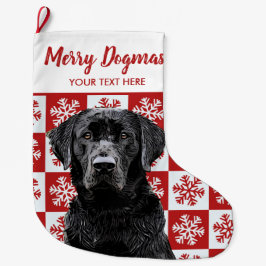 Calcetín Navideño Grande Feliz Navidad Dogmas Black Lab Perro rojo festivo