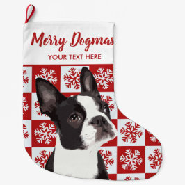 Calcetín Navideño Grande Feliz Navidad Dogmas Boston Terrier Perro festivo