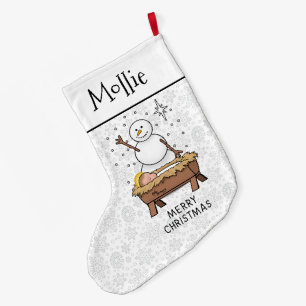 Calcetín Navideño Grande Feliz Navidad Natividad Niño Jesús Snowman