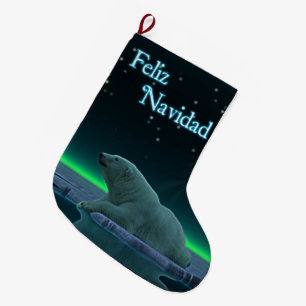Calcetín Navideño Grande Feliz Navidad - Oso Polar del borde del hielo